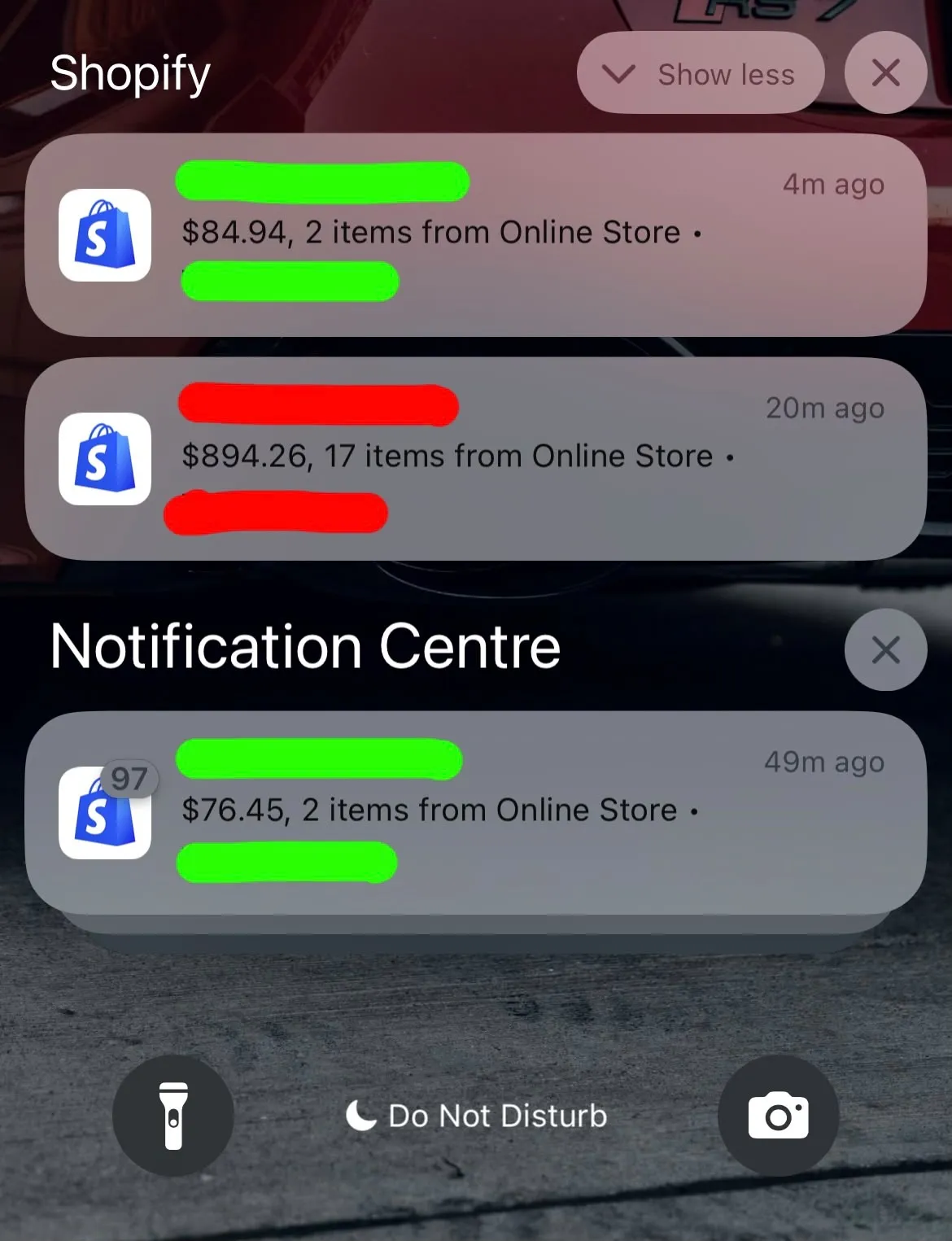 Shopify sales notifications